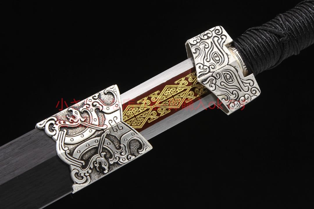 銀めっき双竜漢剣八面マンガン鋼方形紋 古兵器 武具 刀装具 日本刀 模造刀居合刀