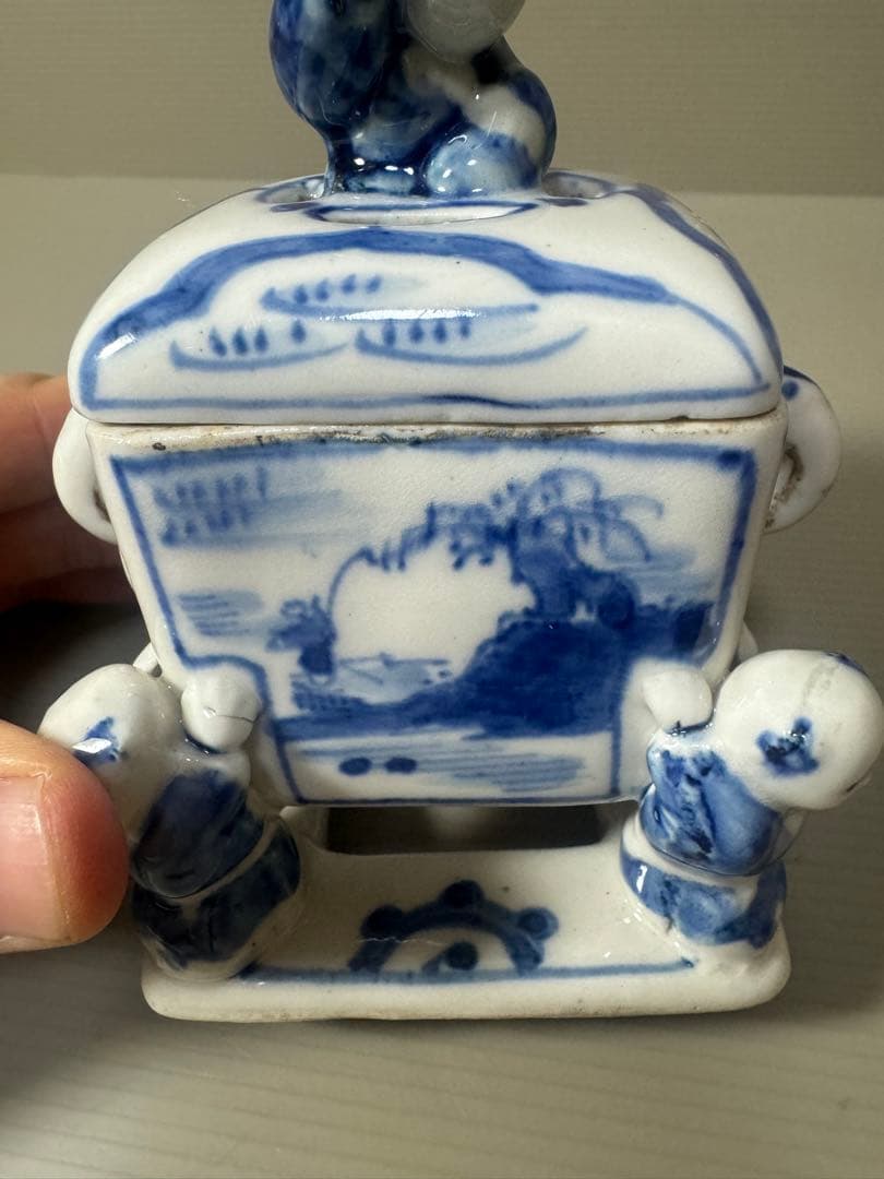 2131 骨董 『大明成化年製』銘 五童戯亀文香炉 時代物