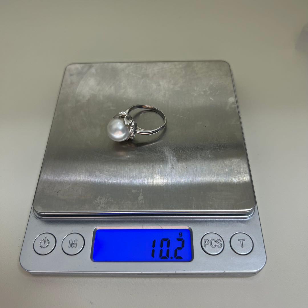 新品】Pt900天然海水白蝶真珠リングダイヤモンドリング