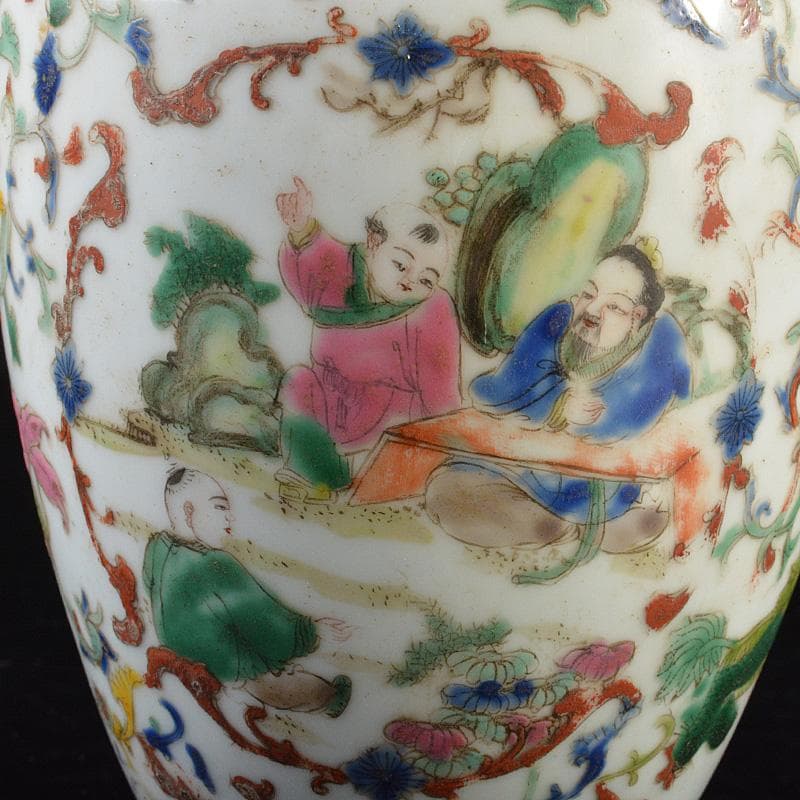 中国 粉彩 人物花神獣文瓶 M R7322