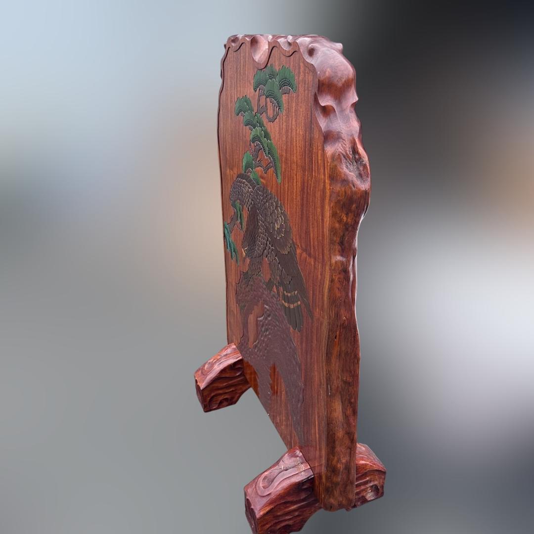 k.s　鷹の衝立　烏城彫　鷹松図　パーテーション　　衝立　間仕切り　62ｋ