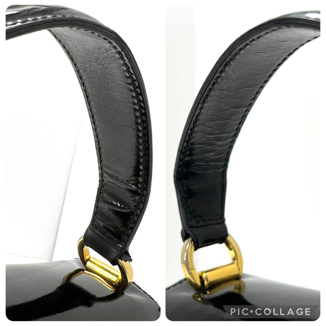 フェラガモ　ショルダー ハンドバッグ　2WAY　ヴァラリボン パテントレザー