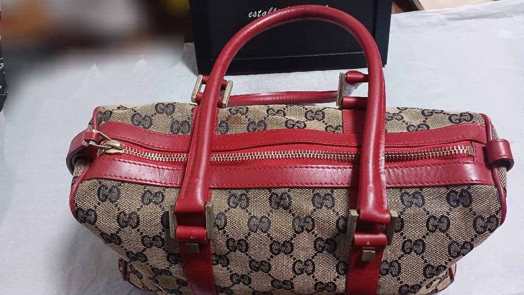 GUCCI ロゴ柄 ハンドバッグ ベージュ/レッド