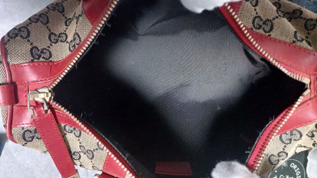 GUCCI ロゴ柄 ハンドバッグ ベージュ/レッド