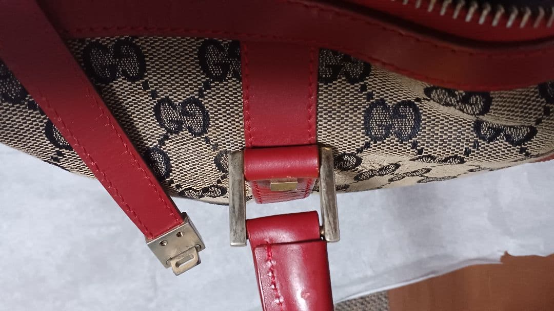 GUCCI ロゴ柄 ハンドバッグ ベージュ/レッド