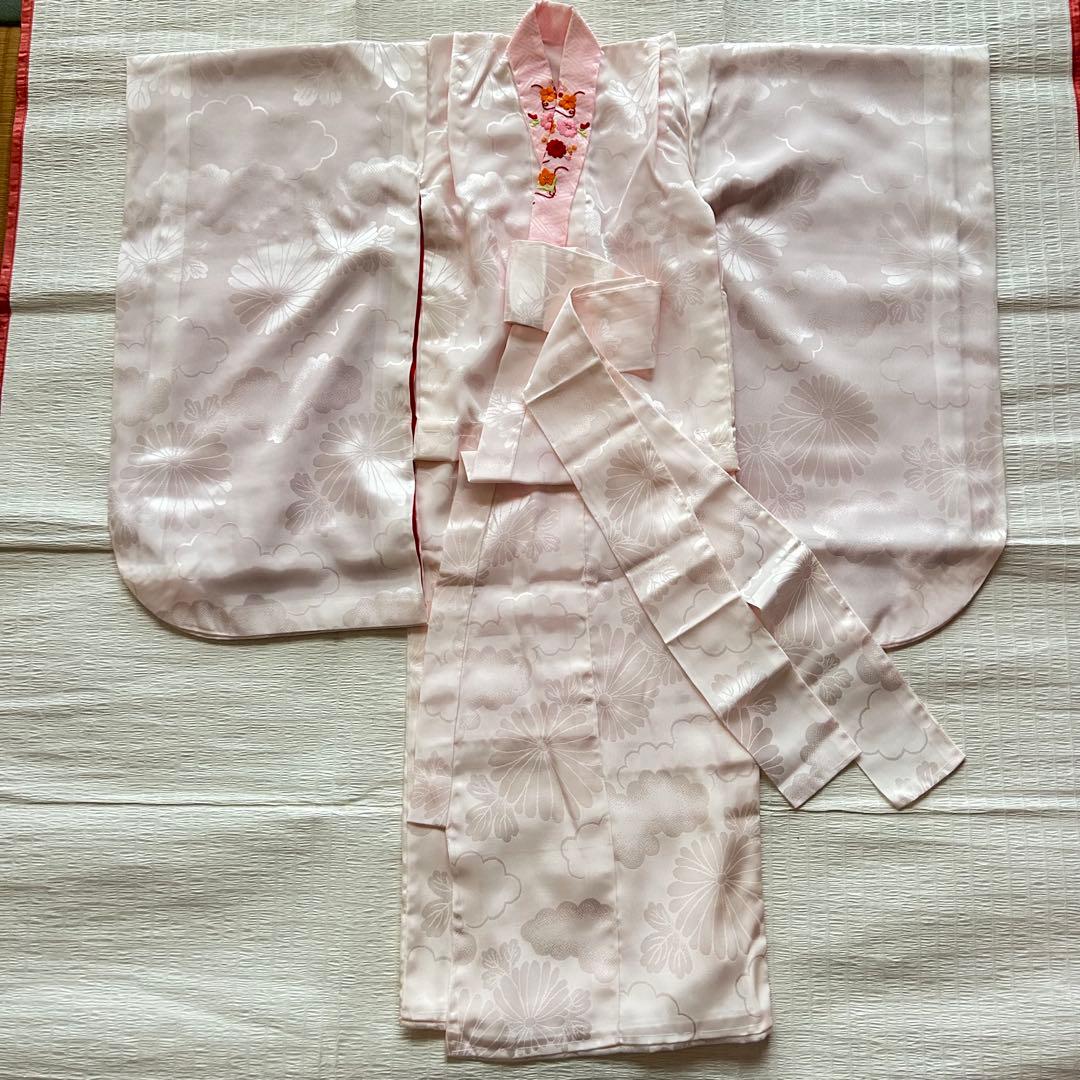 七五三 3歳 総絞り 被布 着物 絹 三歳 赤 草履 753 女の子 友禅染