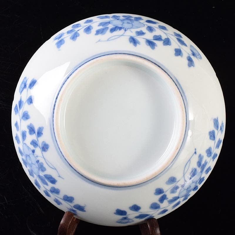 鍋島焼 染付 萩文 五寸皿 輪花皿 時代箱 V R8110