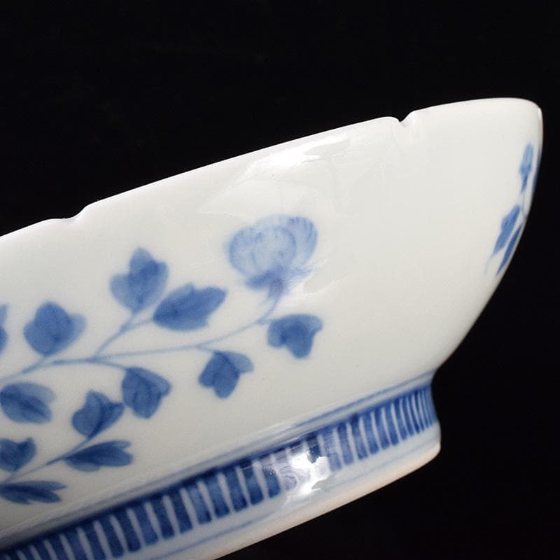 鍋島焼 染付 萩文 五寸皿 輪花皿 時代箱 V R8110