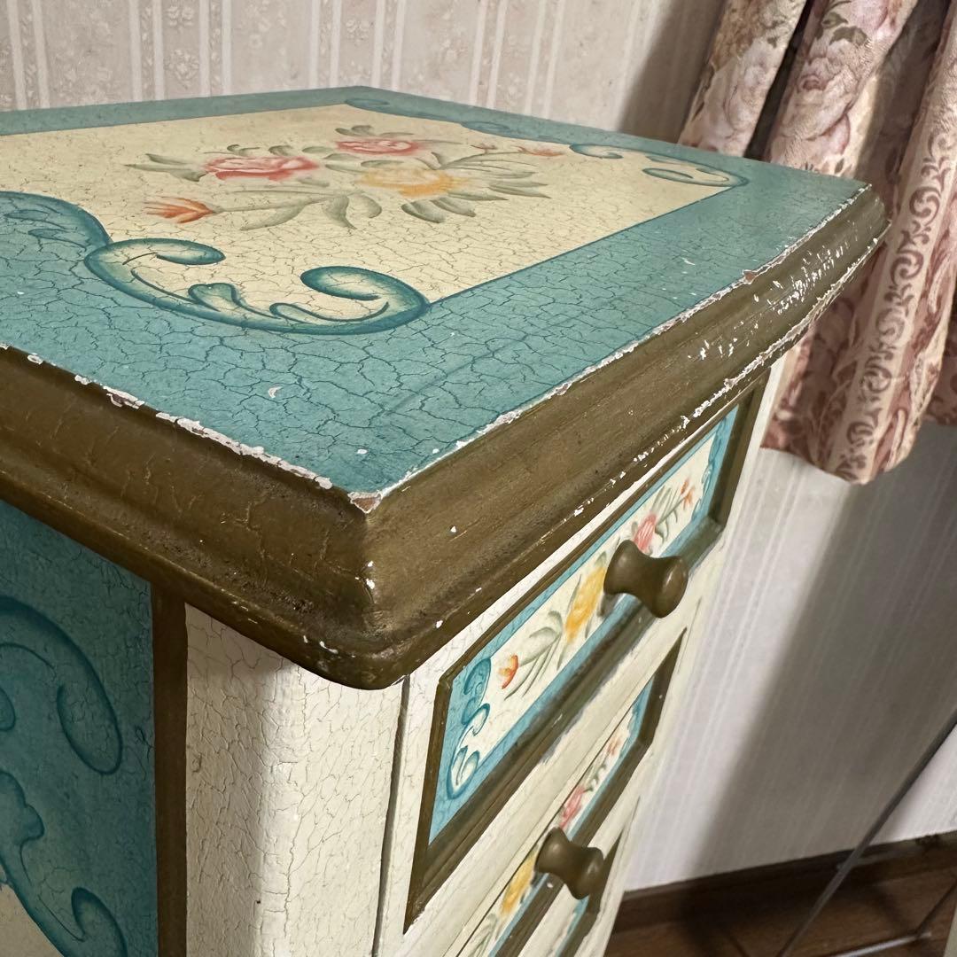 アンティーク 花柄 5段チェスト リメイク トールペイント