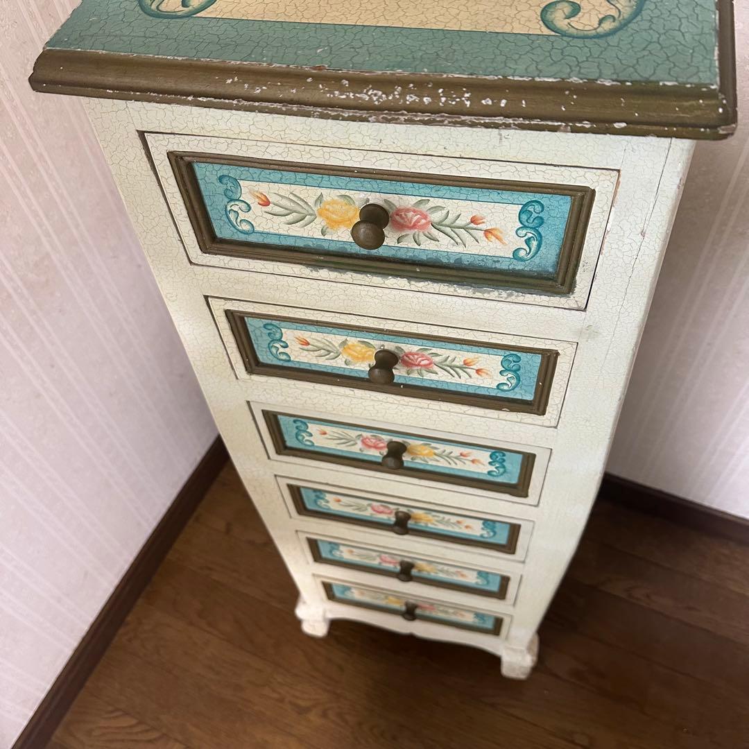 アンティーク 花柄 5段チェスト リメイク トールペイント