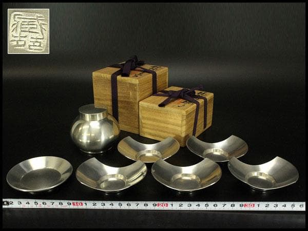 煎茶 蔵苑作 錫 茶入 茶托 瓶敷 まとめて (LC812) Isezaki Jun 伊勢崎淳, Bizen Tea Caddy 備前扁衛茶入 | Dai Ichi Arts