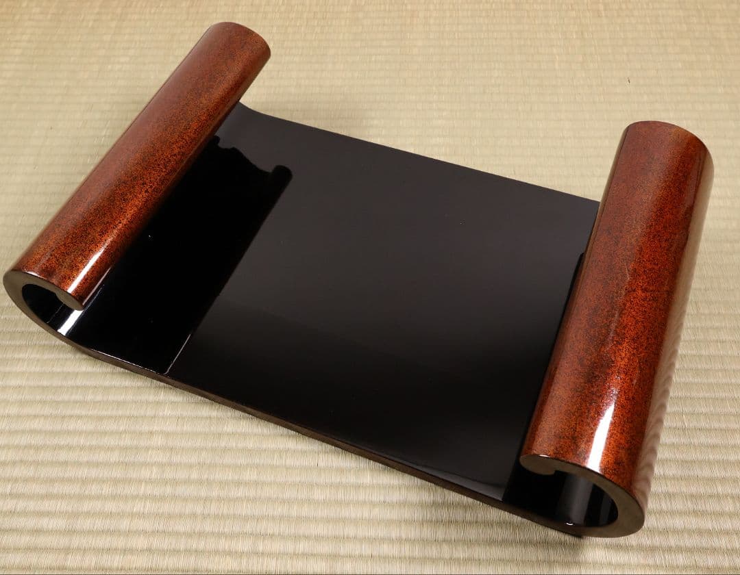 漆芸 梨地 砂子 巻足 平卓 花台 53.8cm 木製 大正昭和【MA736】