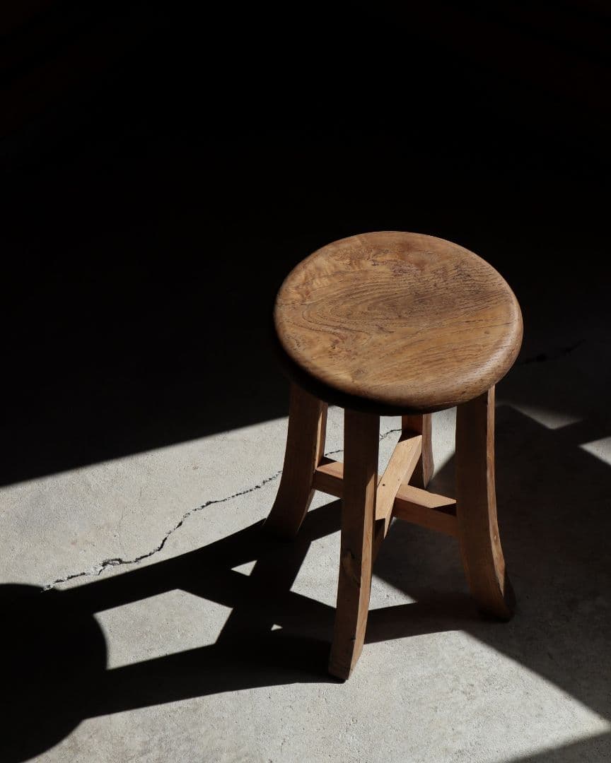 お値下げ中　古い栗材のスツール　古道具 古家具 アンティーク カフェ 丸椅子