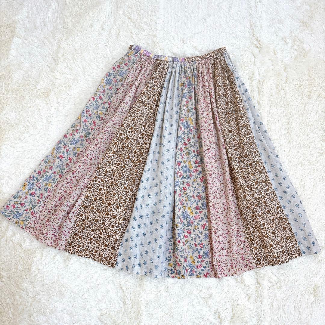 希少☆45R パッチワーク コットン フレアスカート 花柄 日本製 フラワー