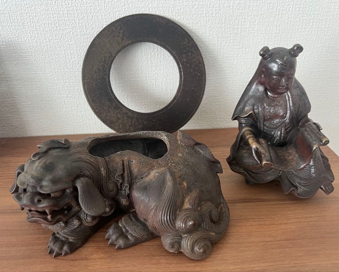 備前焼 文殊菩薩獅子香炉 木村友啓作 古備前写し共箱 アンティーク