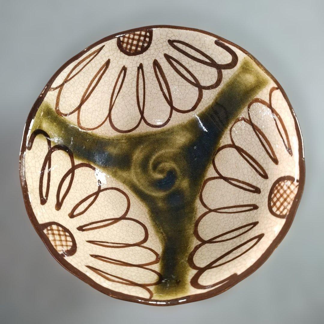 A1346-4/織部向日葵文茶碗揃10客/小鉢/向付/銘々皿/飾鉢/