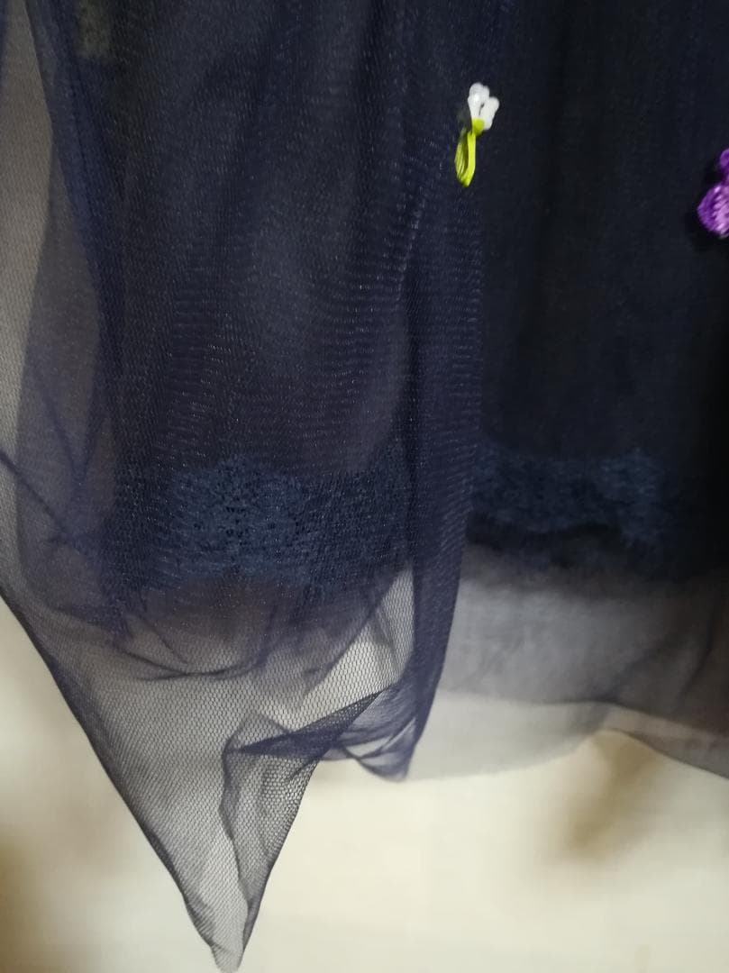MUVEIL ビオラ刺繍 チュールスカート フラワー ネイビー サイズ40