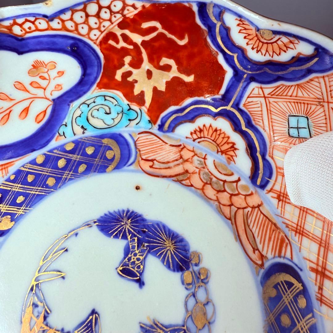 古伊万里　色絵松竹梅なます皿　五客　蛇の目高台　赤絵　緻密な絵付け　古器を楽しむ