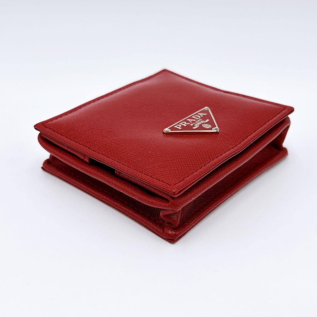 美品 ＊ PRADA プラダ サフィアーノ 三角ロゴ スクエア ケース 赤