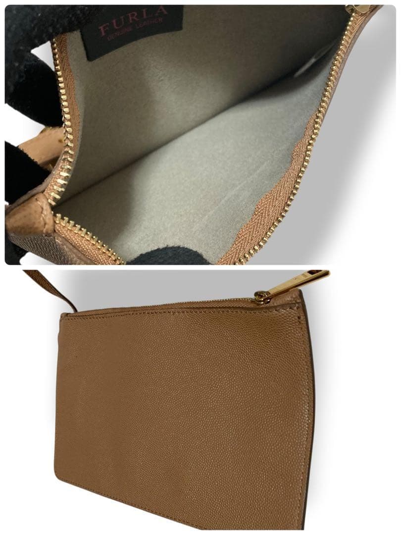 【美品】フルラ　バケット　巾着ショルダーバッグ　ロゴ金具　レザー　茶色　斜め掛け