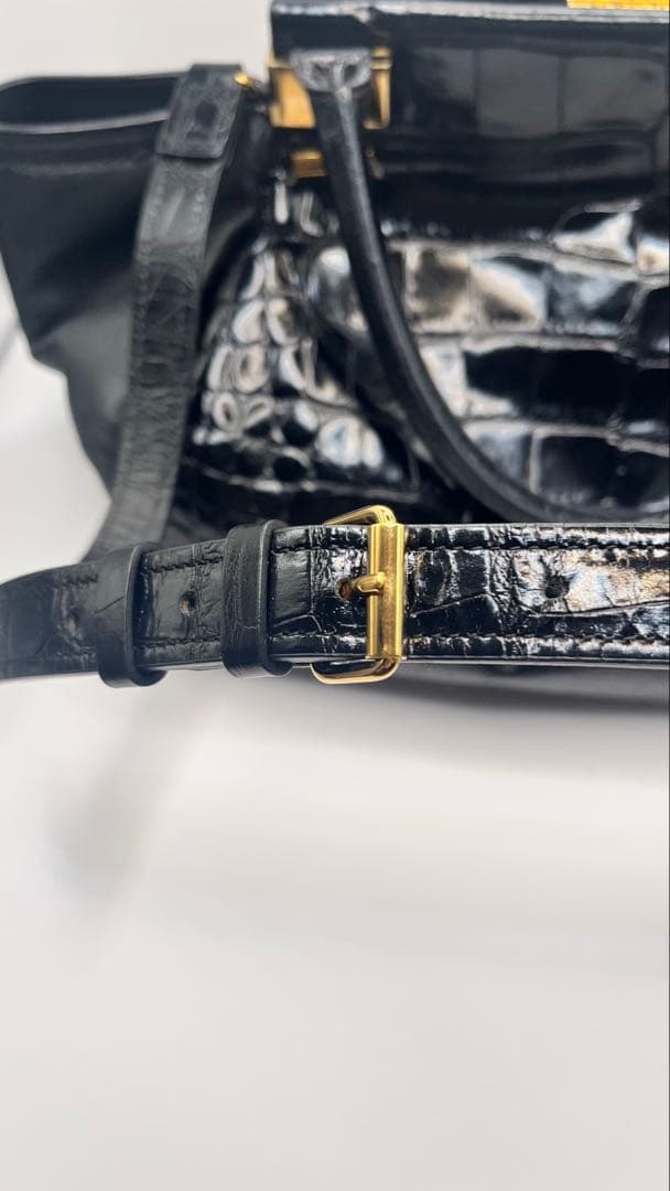 定価25万美品ランバンL 黒 クロコ押型ハンドバックショルダーバック　ブラック