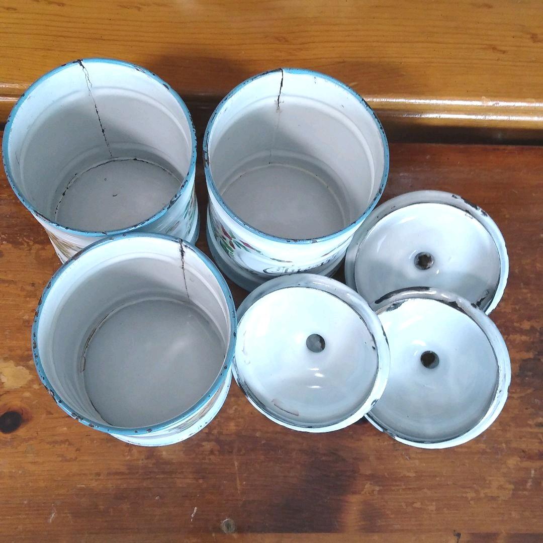 JAPY] ブルー_パンジー_ホーローキャニスター＜3個フルセット