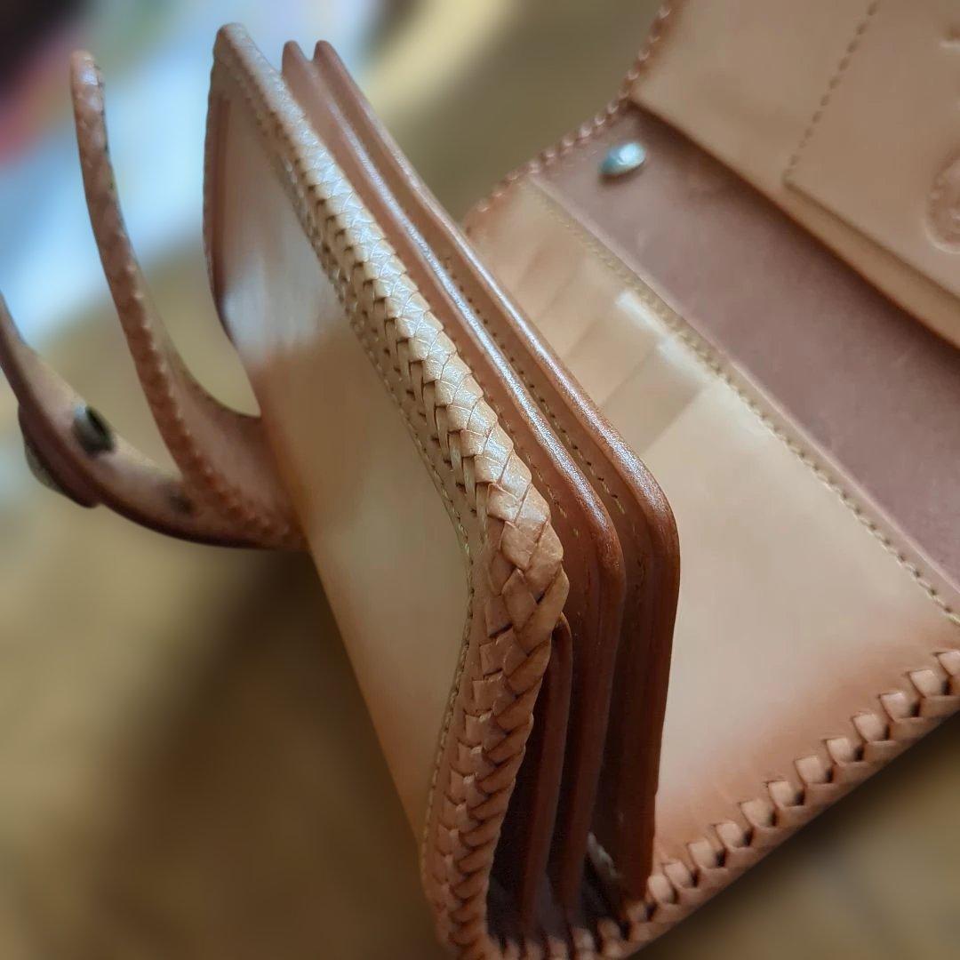 GODANEレザー編み込み長財布 ベージュ