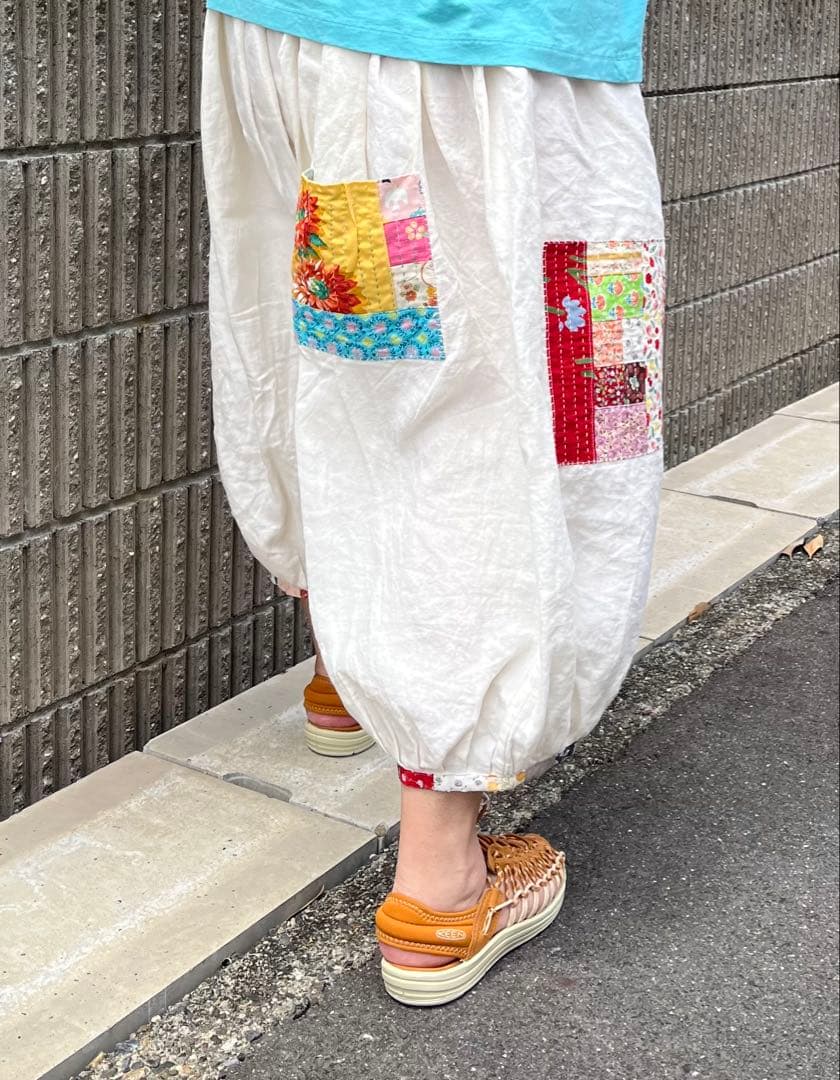 ちくちくもんぺパンツ パッチワーク ギンガムチェック赤