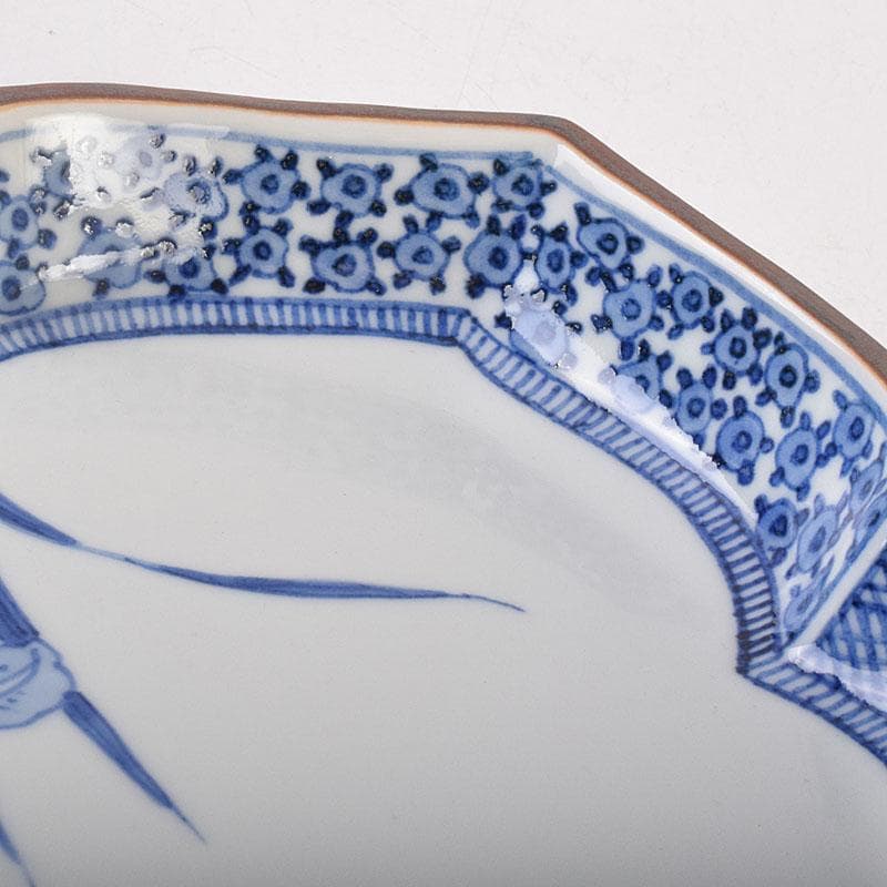 九谷焼　九谷寿楽窯　嶋田寿楽作　染付　菖蒲文　盛皿　共箱　V　R9055