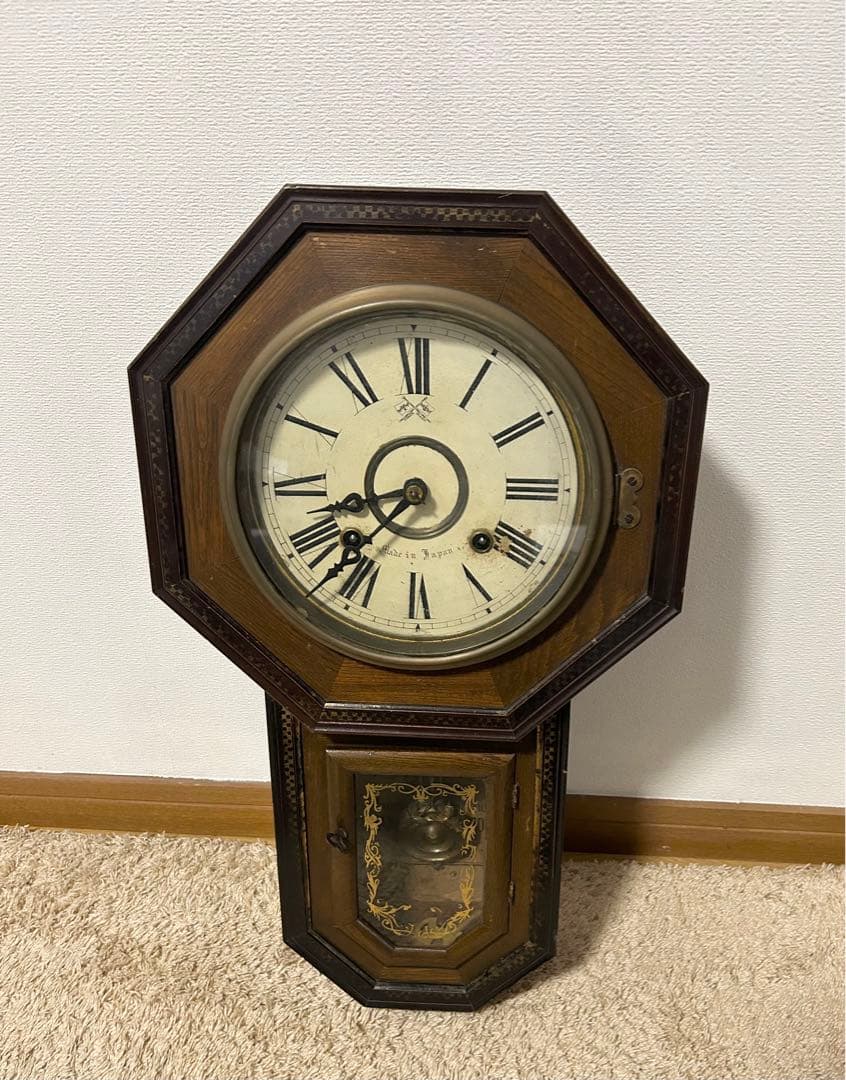 レア品　明治　レトロ 古時計 振り子時計 掛時計 柱時計　ぜんまい アンティーク