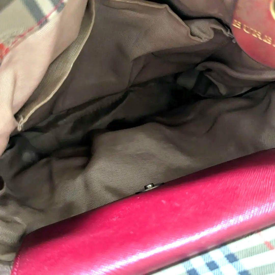 バーバリー　ノバチェック　キャンバス　レザー　ハンドバッグ　トートバッグ　赤