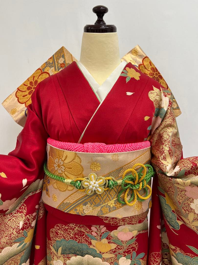 振り袖 フルセット 別誂長襦袢 古典柄 成人式 赤 結婚式 金彩加工 668