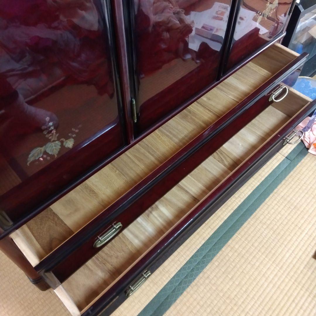 洋風和ダンス 高級婚礼家具 整理箪笥 昭和レトロ エンジ色 花柄