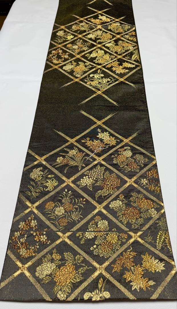 本草木柿渋染 伝統工芸士福本久人 袋帯 六通柄 正絹 花唐草 未使用 イ6371