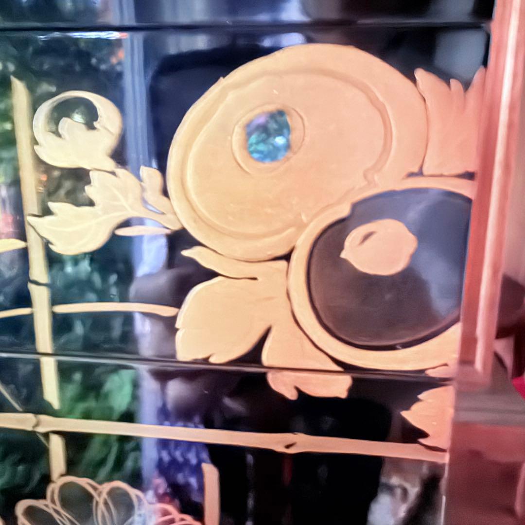 2210様感謝‼️JAPAN蝋色『光琳菊蒔絵五段重二枚蓋』螺鈿光琳　台座付　桐箱入