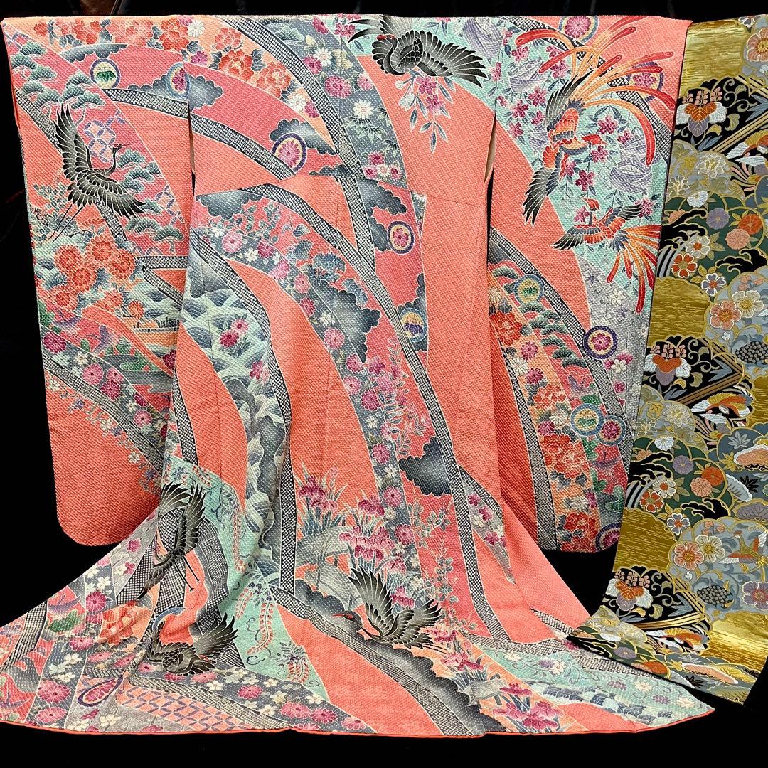 振袖フルセット□藤娘きぬたや□吉祥鶴模様□総絞り□振袖一式成人式振り袖