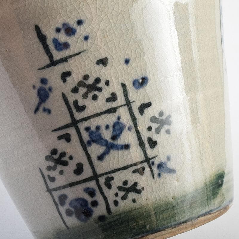 茶道具 瀬戸焼 染付 四方口 水指 時代箱 C 9046