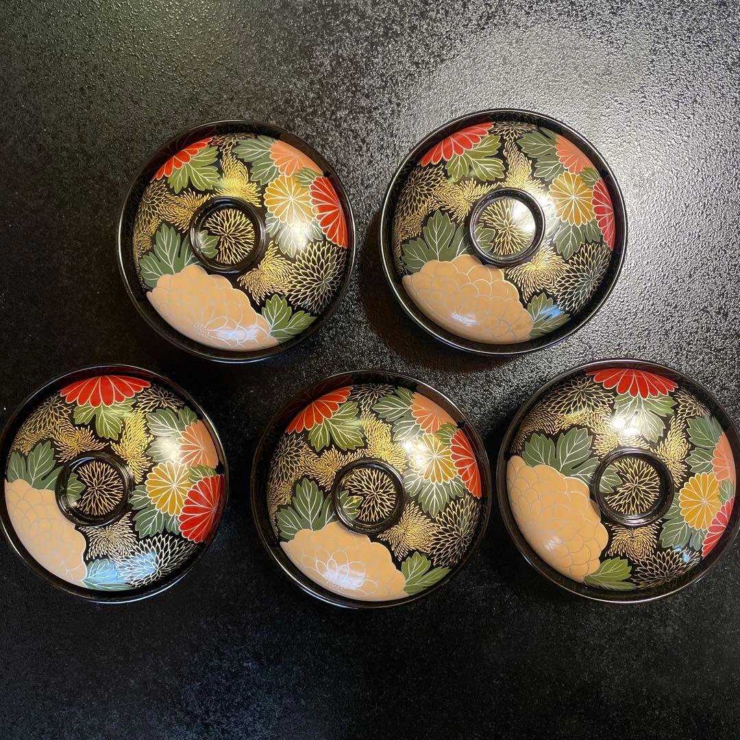 輪島塗吸物椀5つセット高級椀菊