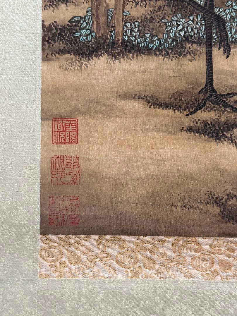 中国 清時代 沈銓 松梅雙鶴図 絹本 原色複製 ◇検故宮