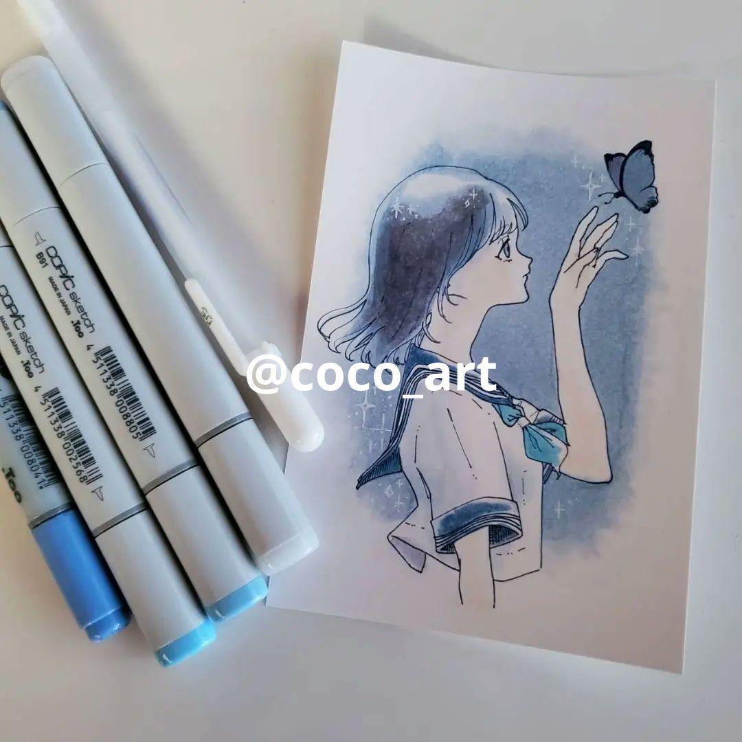 ポストカード 日本画 水墨画 墨絵 新作 セーラー服