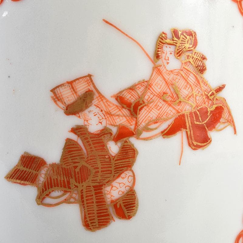 有田焼　深川製　赤絵金彩　人物文　蓋壷　V　R9106