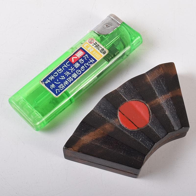 茶道具 寿石造 黒柿 日の丸 扇形香合 共箱 M R7925 美術品