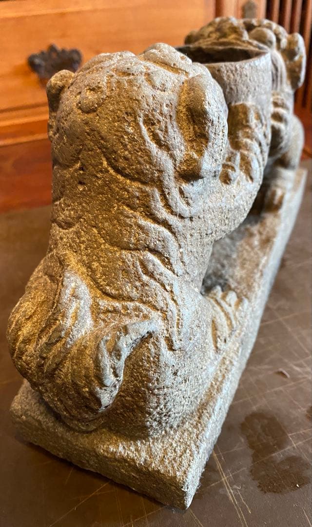中国 石材彫刻 獅子・ヴィンテージ レア ・観葉植物・一輪挿し・中国