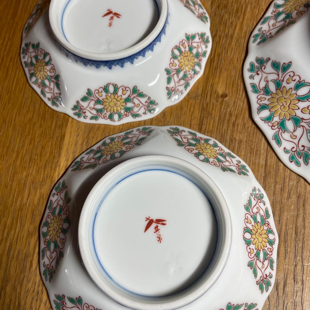 鍋島焼　其泉　色鍋島麻葉紋銘々皿　3枚　箱なし