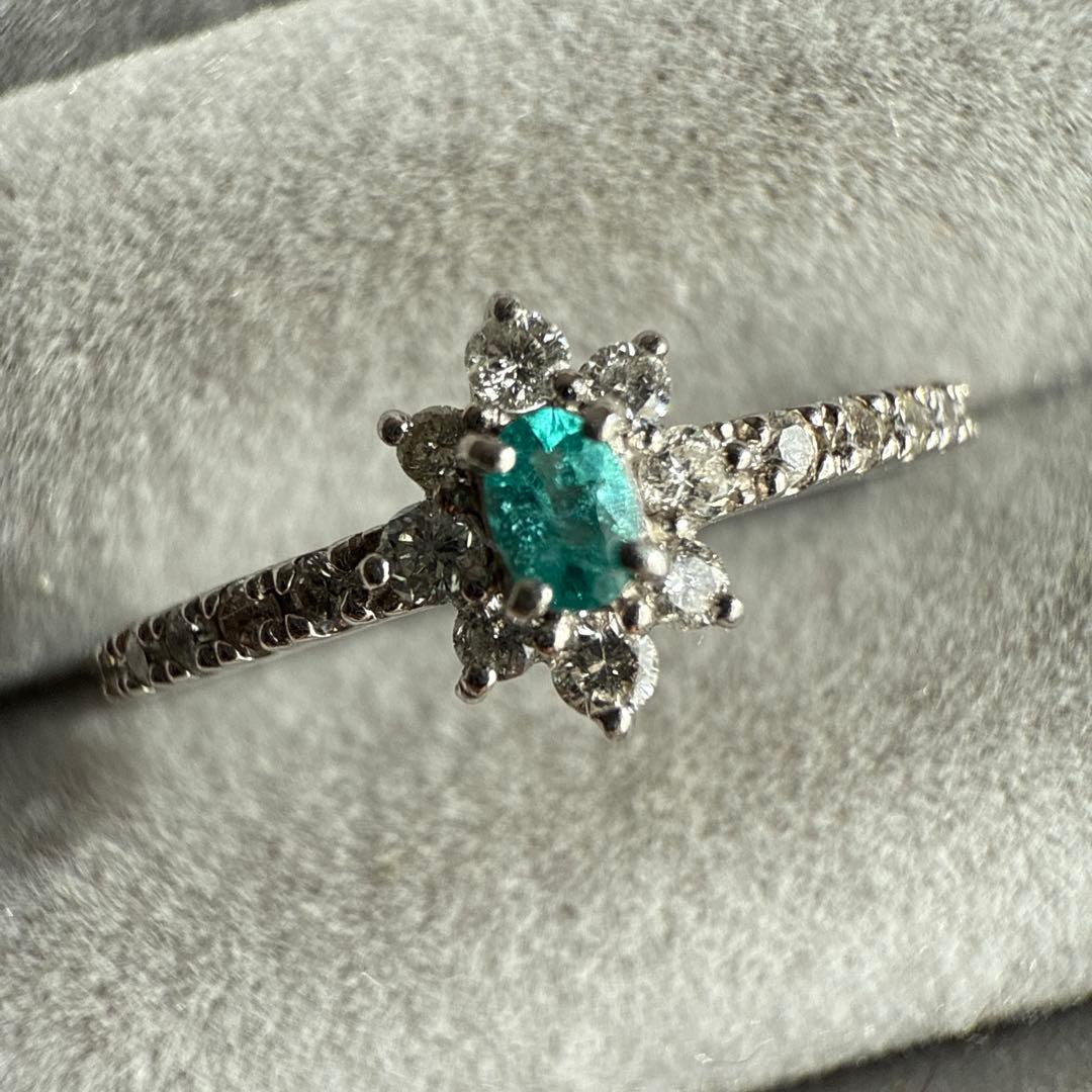 ブラジル産　非加熱パライバトルマリン　プラチナリング 11号　鑑別所付き