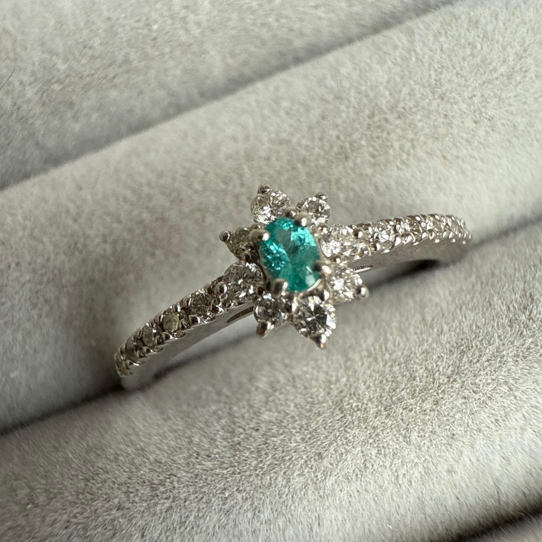 ブラジル産　非加熱パライバトルマリン　プラチナリング 11号　鑑別所付き