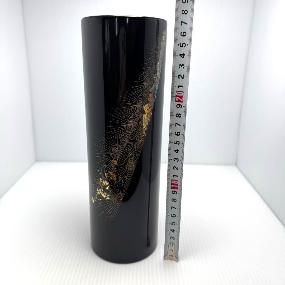 未使用 輪島塗 沈金 金箔 花入 花瓶 花器 共箱 漆 輪島漆器 共箱 説明書