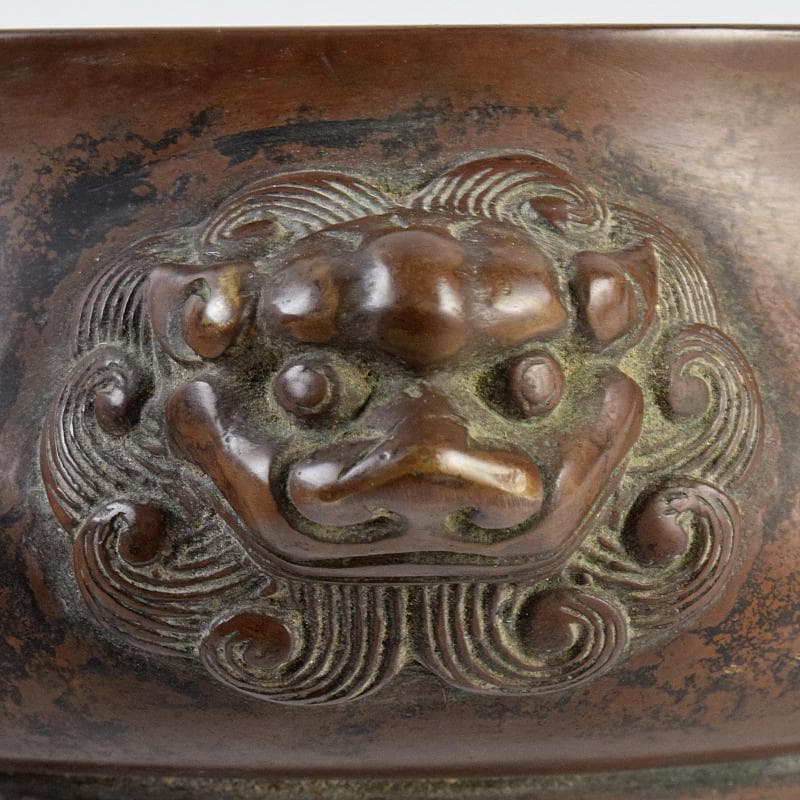 NM　中国　古銅　双獅子耳香炉　在銘　M　R9067