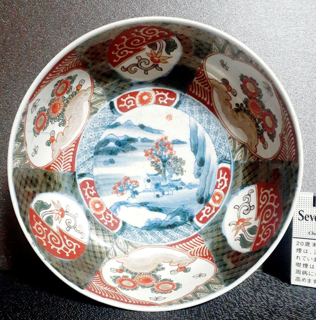 明治時代古伊万里錦手芭蕉に鳥紅葉に鳥見込みに鳳凰図36.5cm大皿