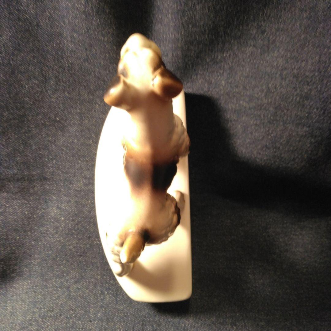 昭和レトロ リード 陶器製犬の置物ノベルティ シユナウザー 当時物